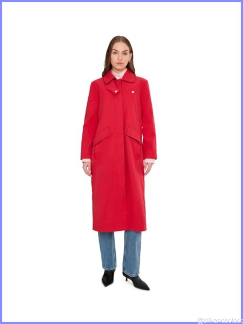 Long Barn Coat with Side Snaps Cotton Nylon Trench